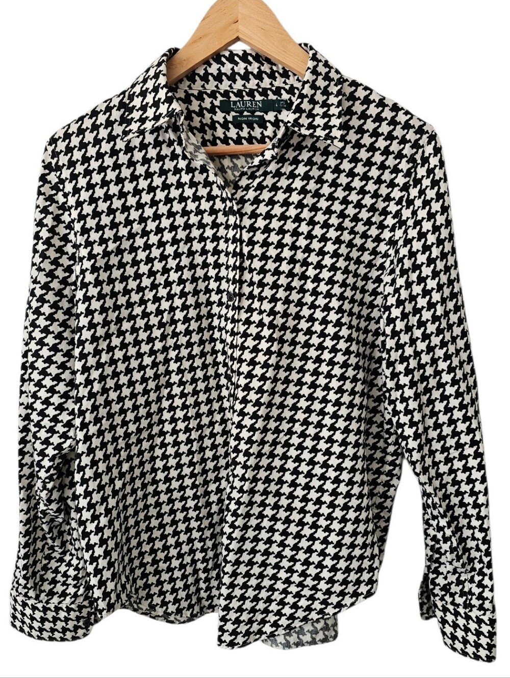 Lauren Ralph Lauren Black and White Houndstooth Button-Down Non Iron Size Large